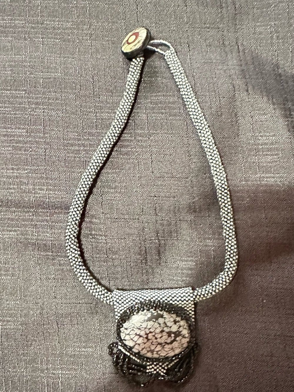 Beaded Statement Necklace with Marbled Pendant